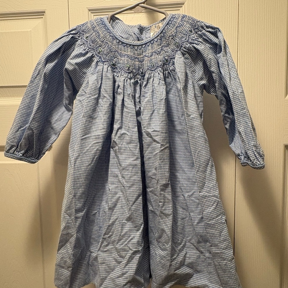 Smocked Blue Gingham Dress